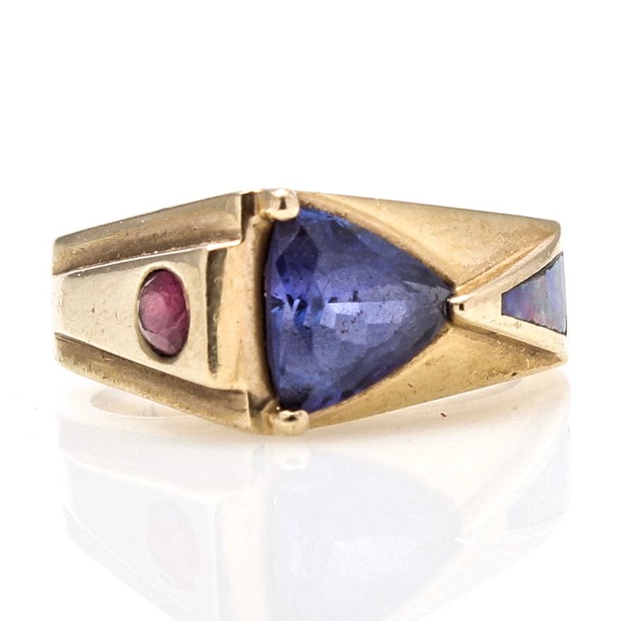 Berry 14K Yellow Gold 1.95 CT Tanzanite, Ruby, Opal Ring