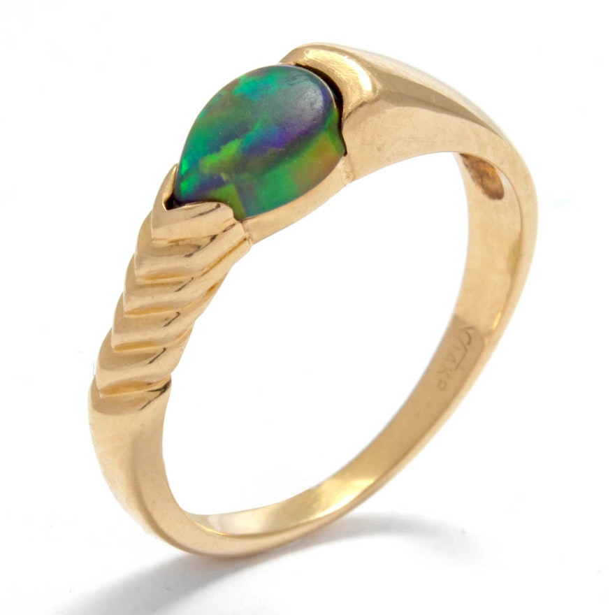 14K Yellow Gold and Black Opal Ring