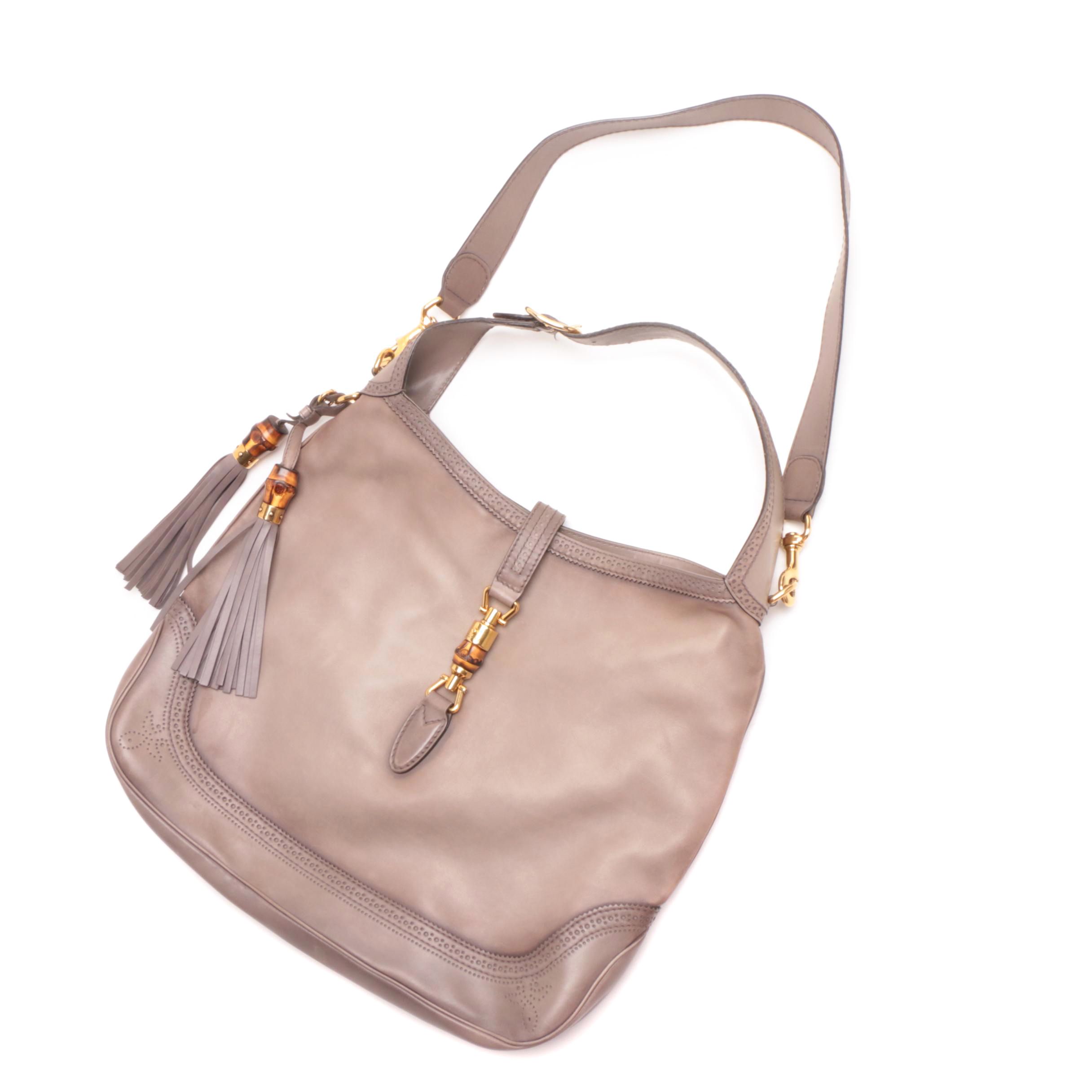 Gucci Gray Calfskin Duilio Brogue Large New Jackie Shoulder Bag