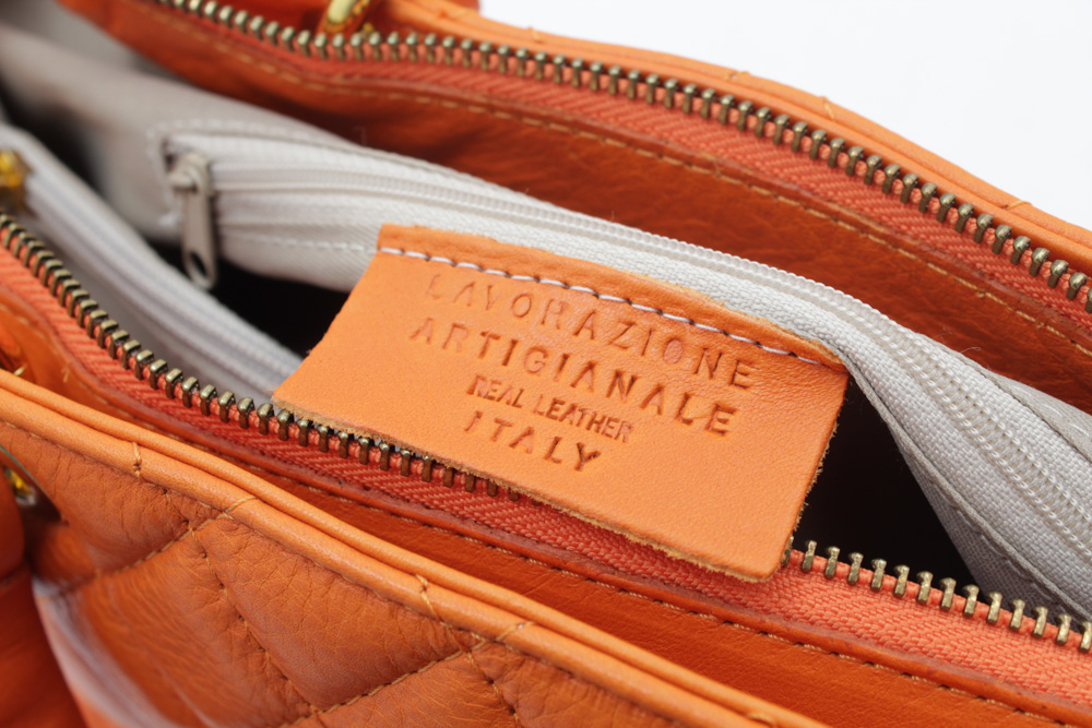 Lavorazione Artigianale Quilted Leather Shoulder Bag in Persimmon, Made in Italy