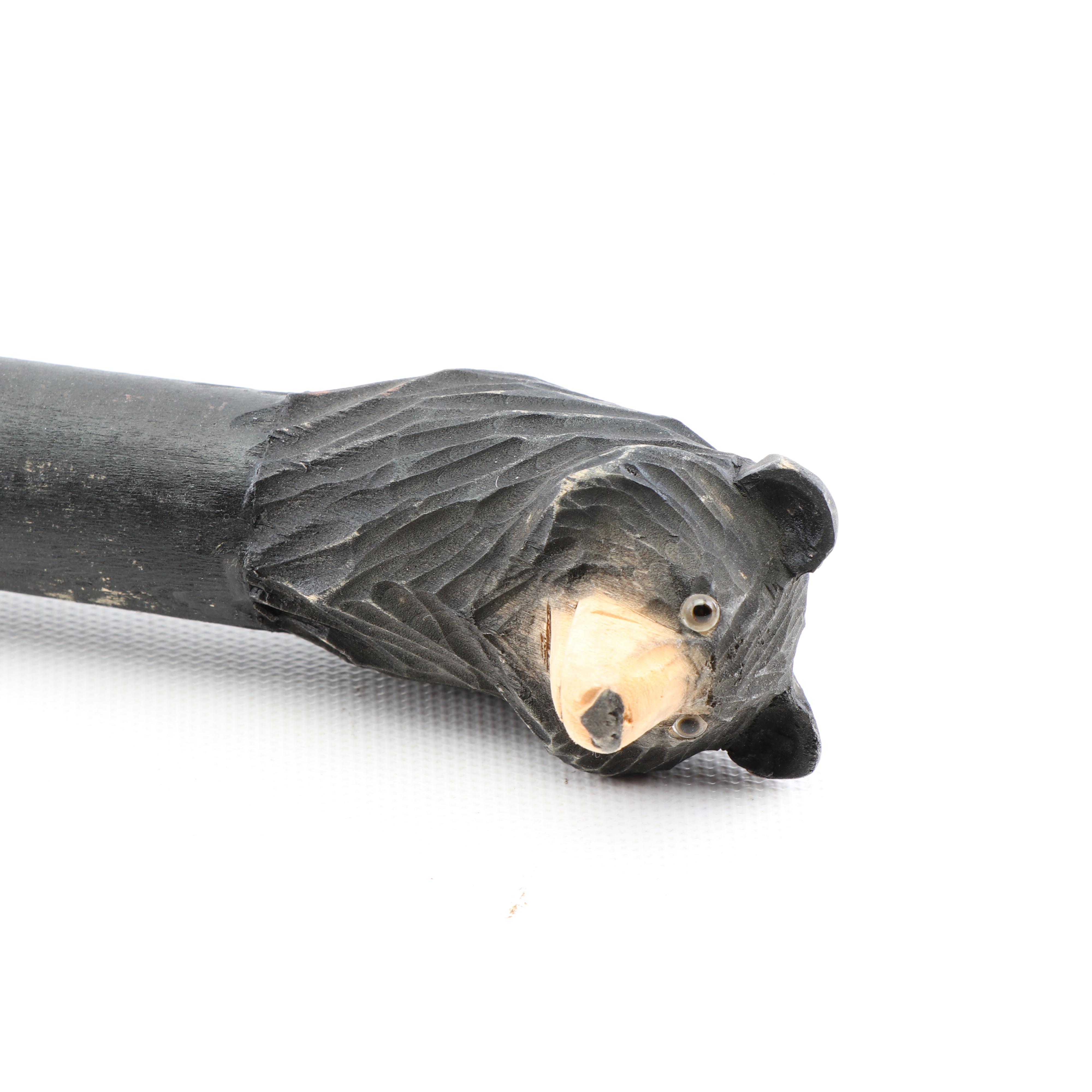 Hand Carved Bear Head Walking Stick