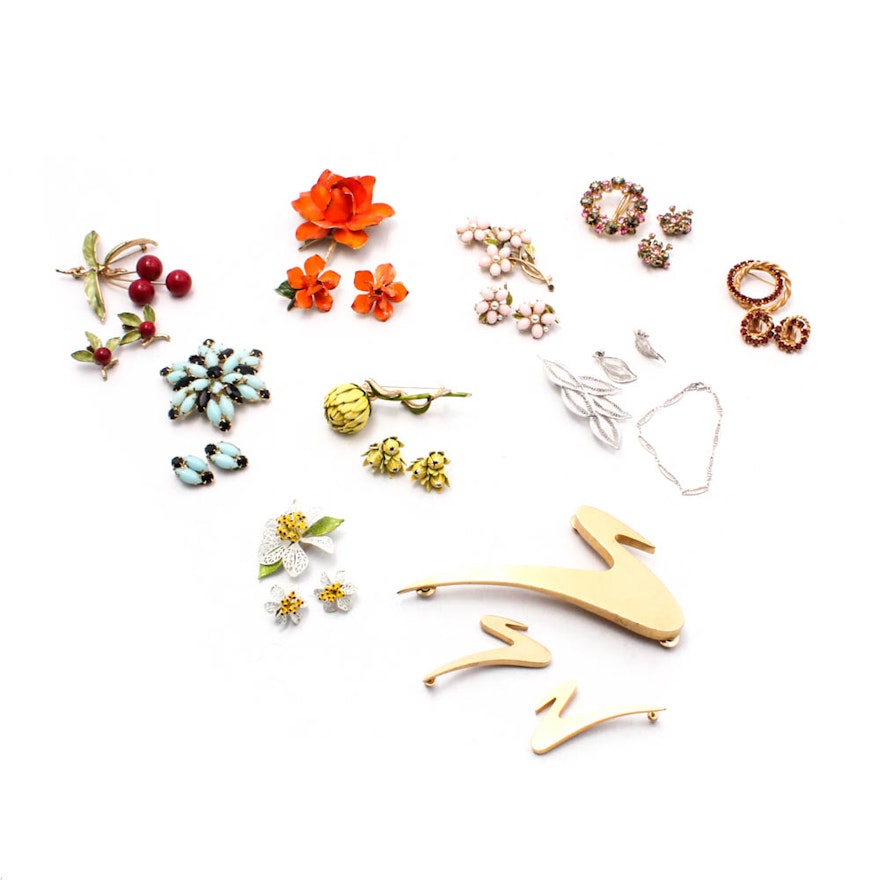 Ten Sets of Costume Jewelry Brooches and Earrings