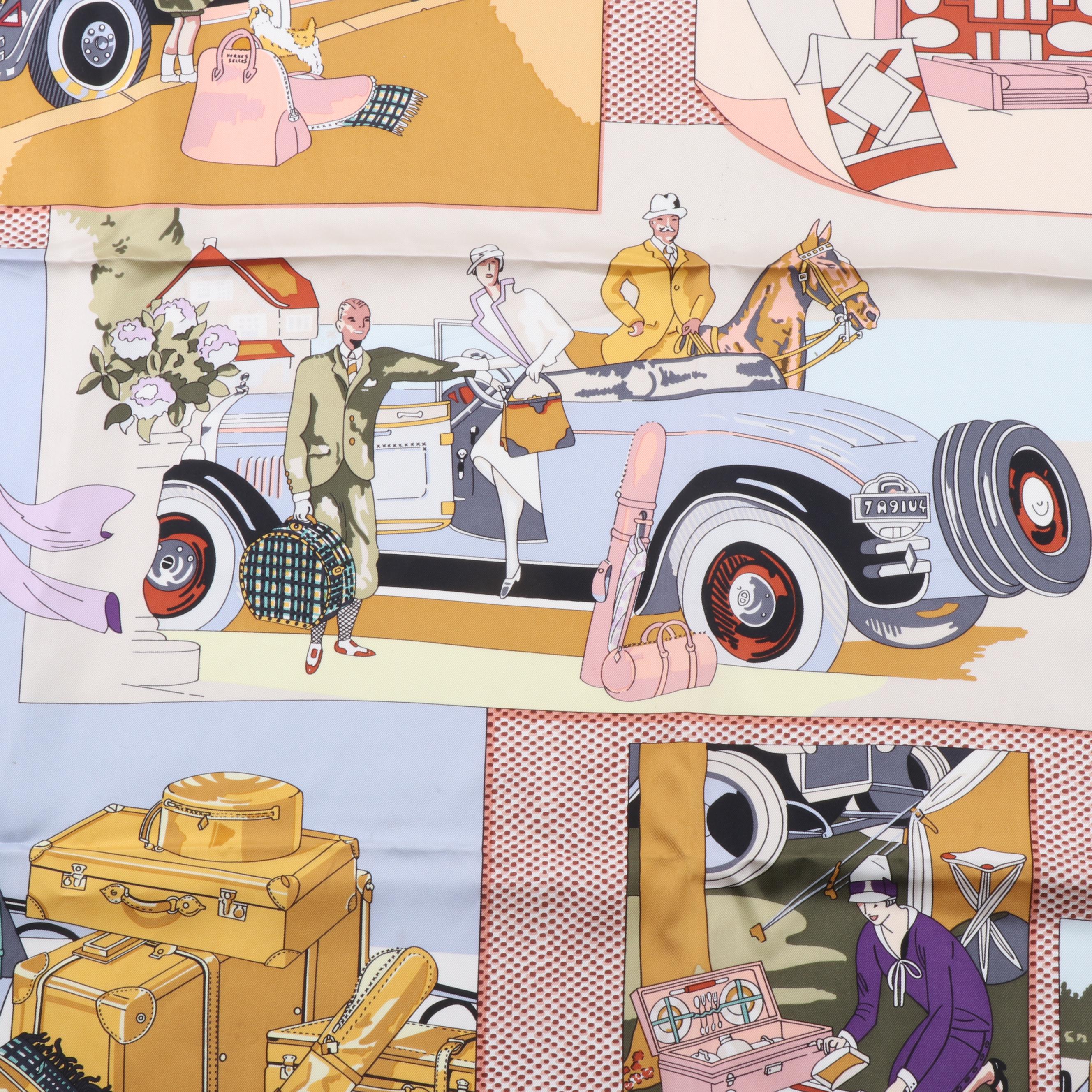 1996 Vintage Hermès of Paris "L'Elégance et le Confort en Automobile" Silk Scarf
