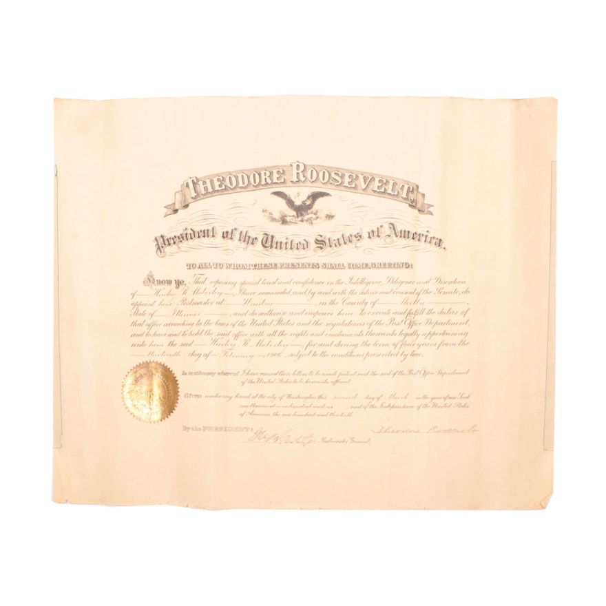 1906 Theodore Roosevelt Signed Presidential Document  Visual COA