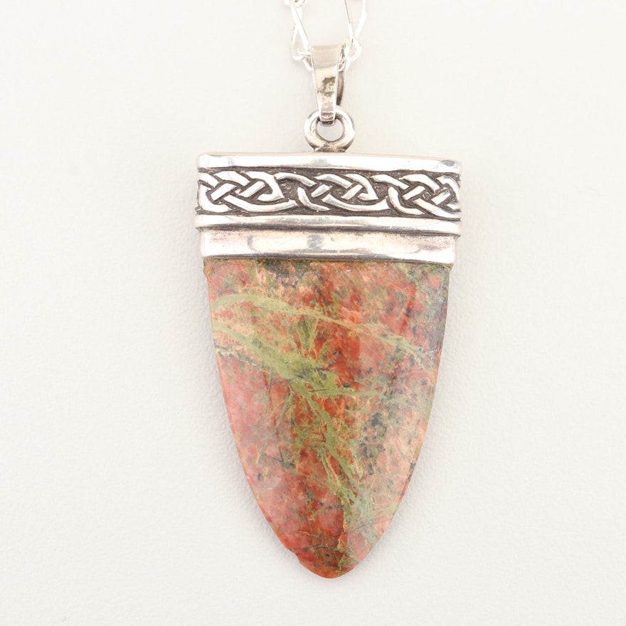 SW Sterling Silver Unakite Jasper Pendant Necklace