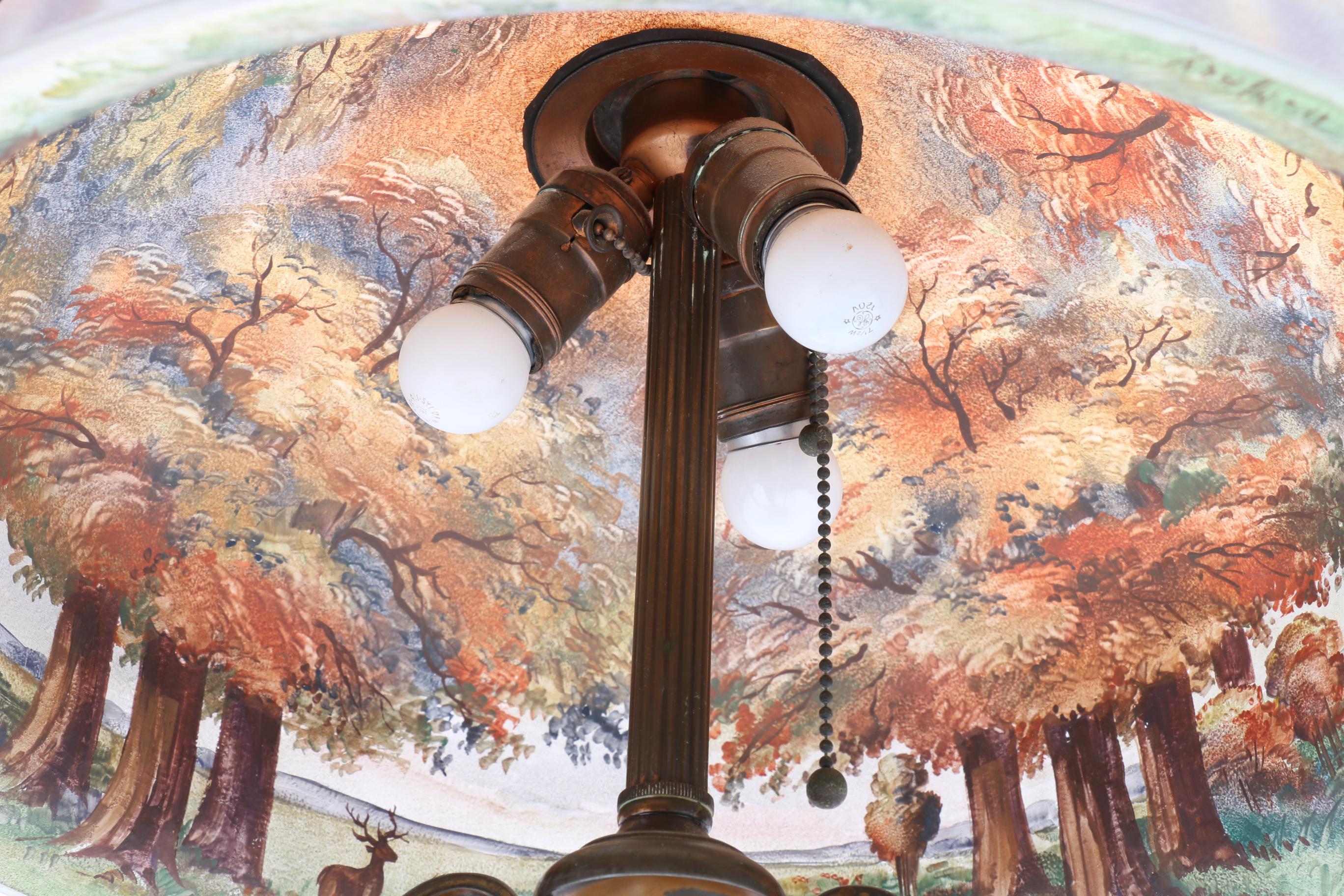 Pairpoint Lamp with Hobbyist Painted Reverse Glass Shade