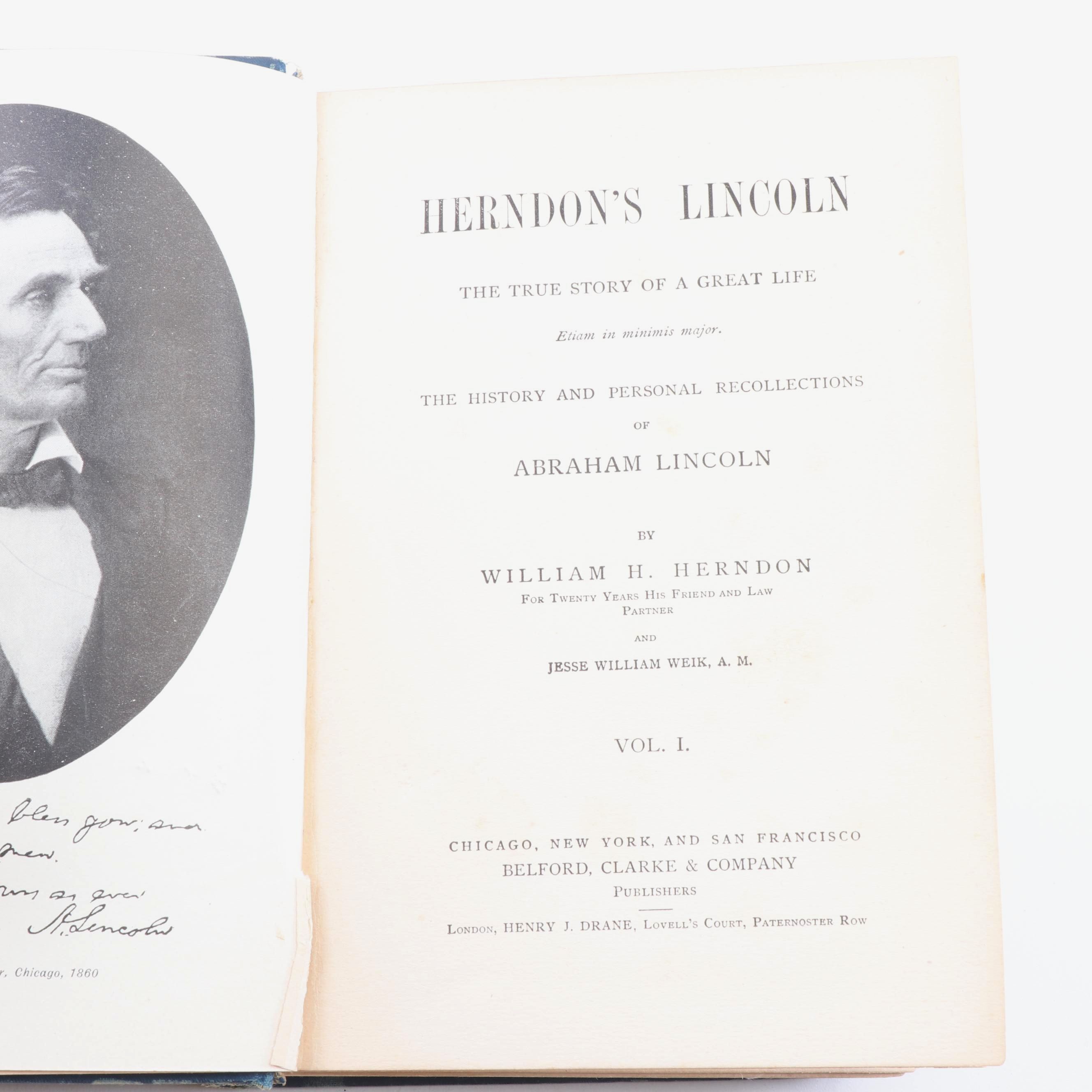 1889 "Herndon's Lincoln" Biography in Three Volumes