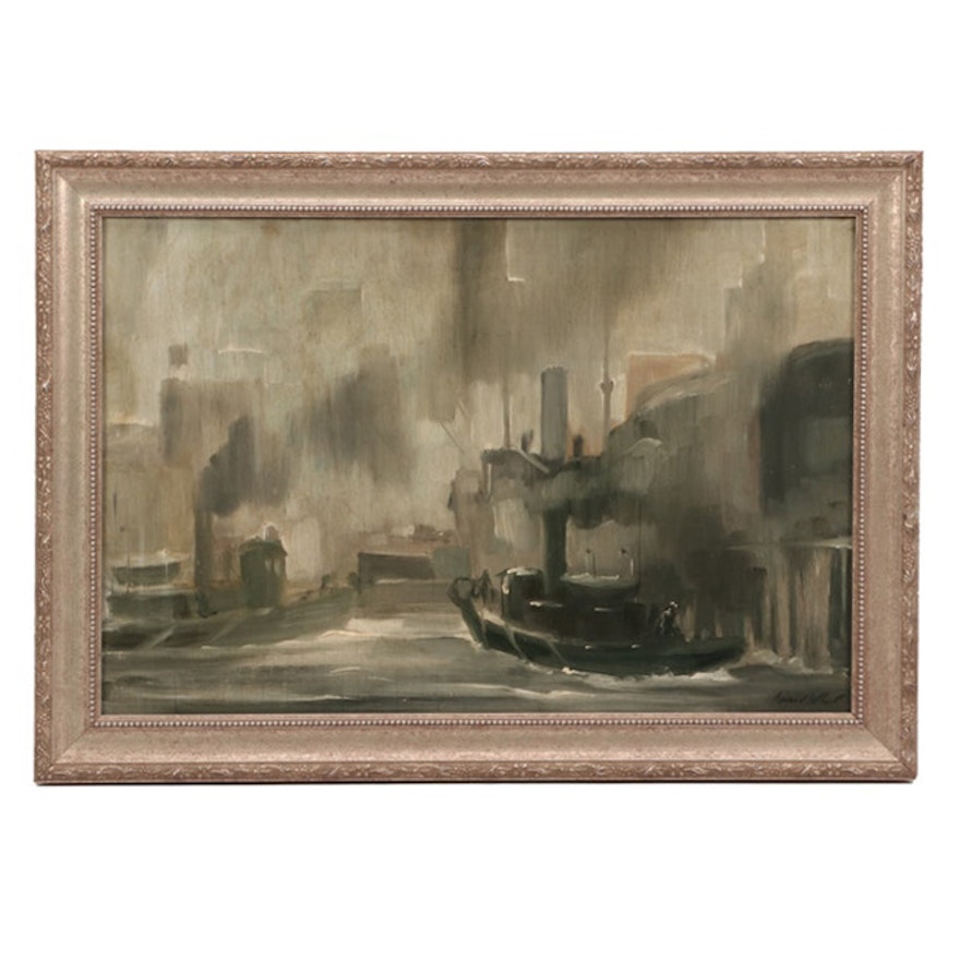 Richard Whorf Industrial Cityscape Oil Painting