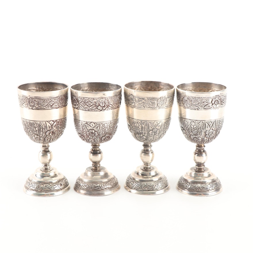 Sanborns "Aztec Rose" Mexican Sterling Silver Cordial Set, Early 20th Century