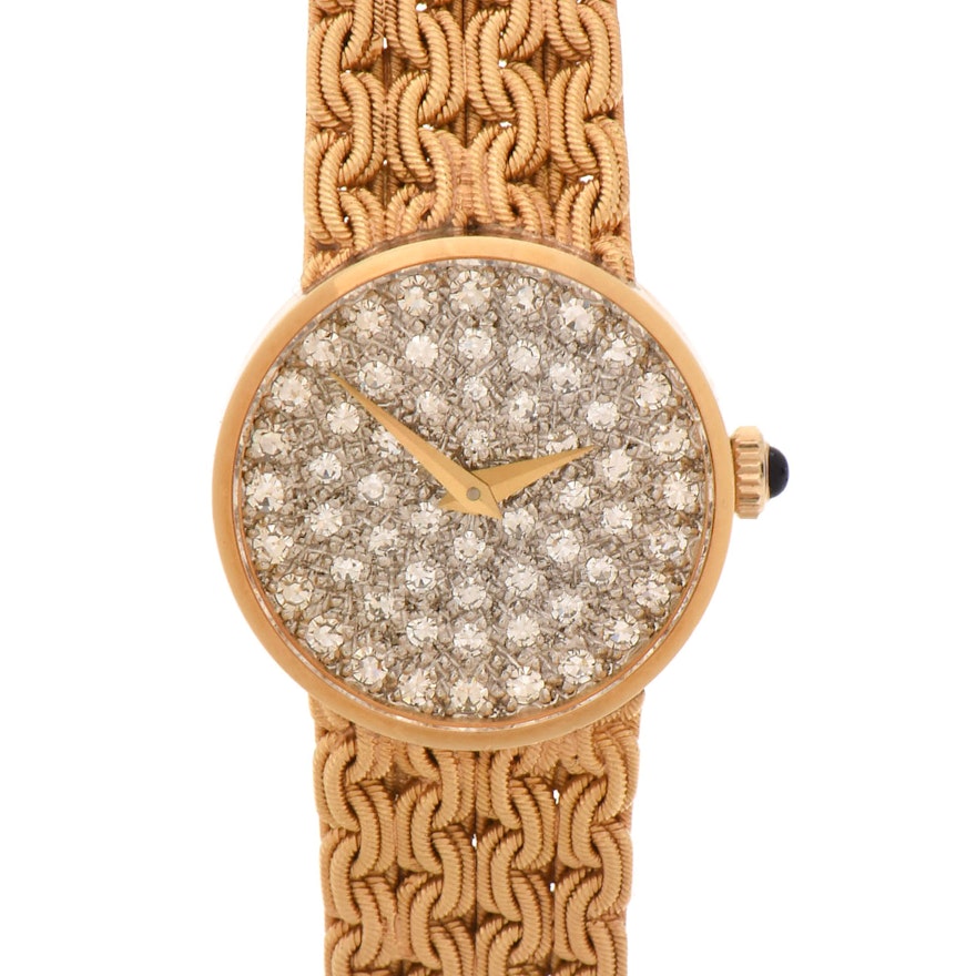 Baume & Mercier Rivera 18K Yellow Gold Diamond Dial Wristwatch, Circa 1970s