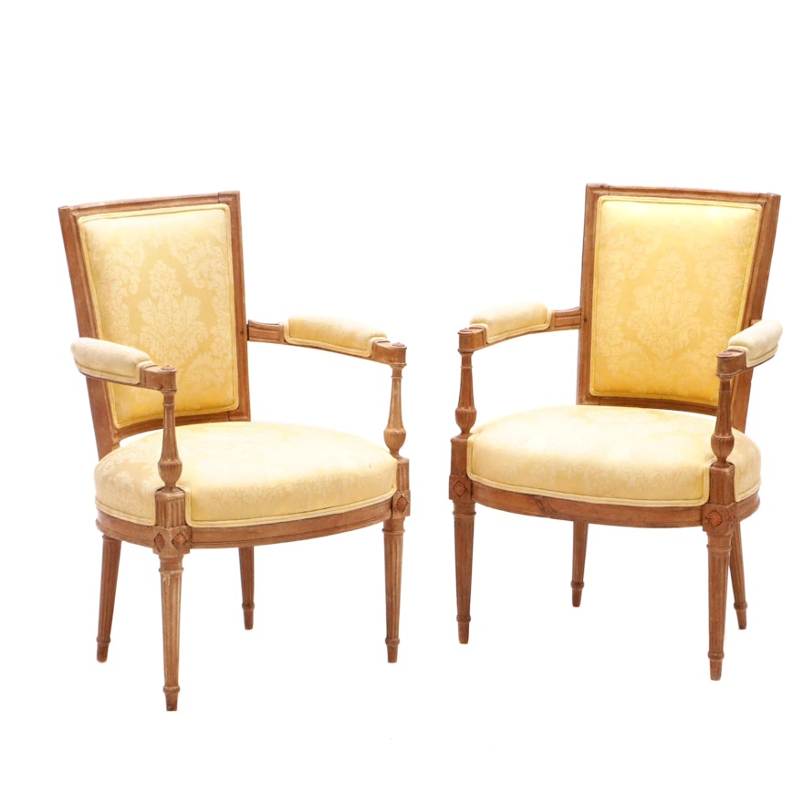 Pair of Louis XVI Style Beech Fauteuils, Early 20th Century