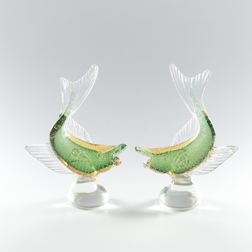Alfredo Barbini Murano Glass Fish Figurines (Attributed)