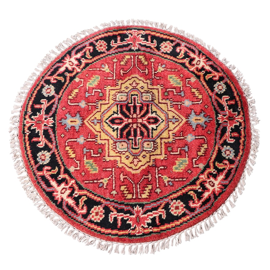 Hand-Knotted Indo-Heriz Wool Round Rug