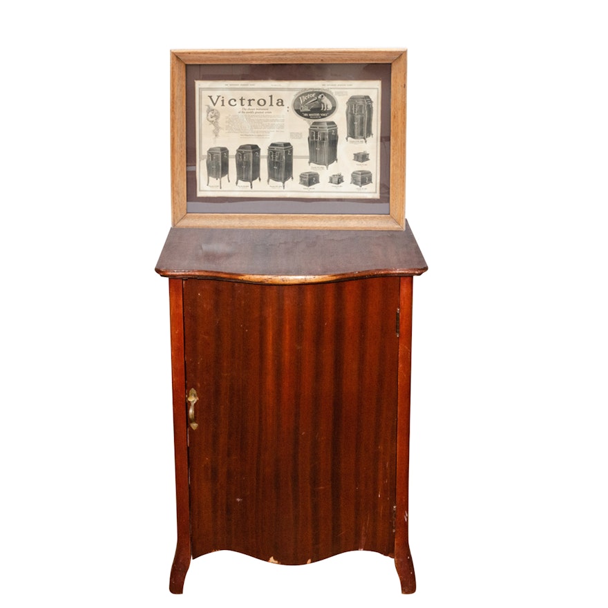 Early 20th Century Mahogany Record Cabinet and Victrola Advertisements