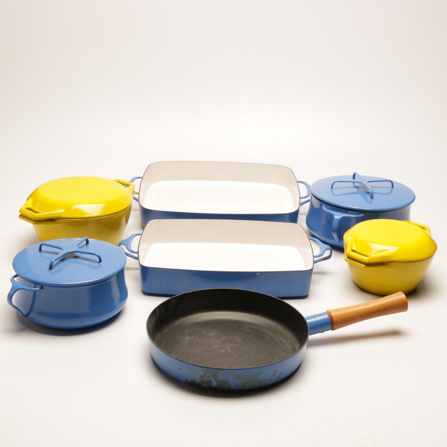 Dansk "Kobenstyle" and Copco Enamel Cookware in Yellow and Blue