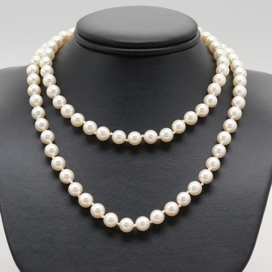 14K Yellow Gold Cultured Pearl and Diamond Necklace