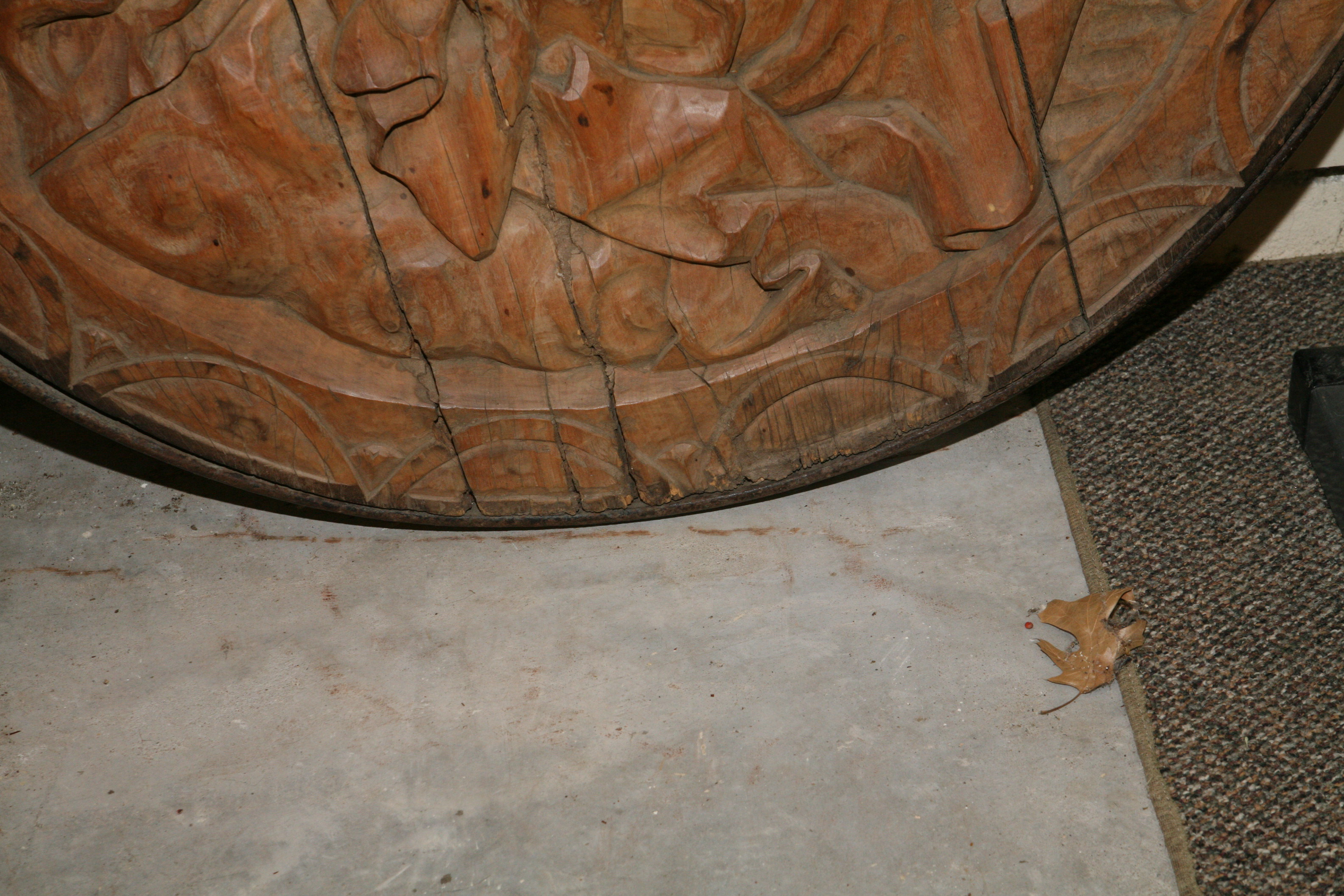 South German Madonna and Child Iron-Rimmed Oak Rondel, Early 19th Century