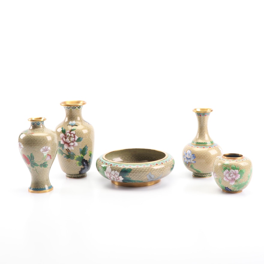 Chinese Cloisonné  Vases and Brush Washer