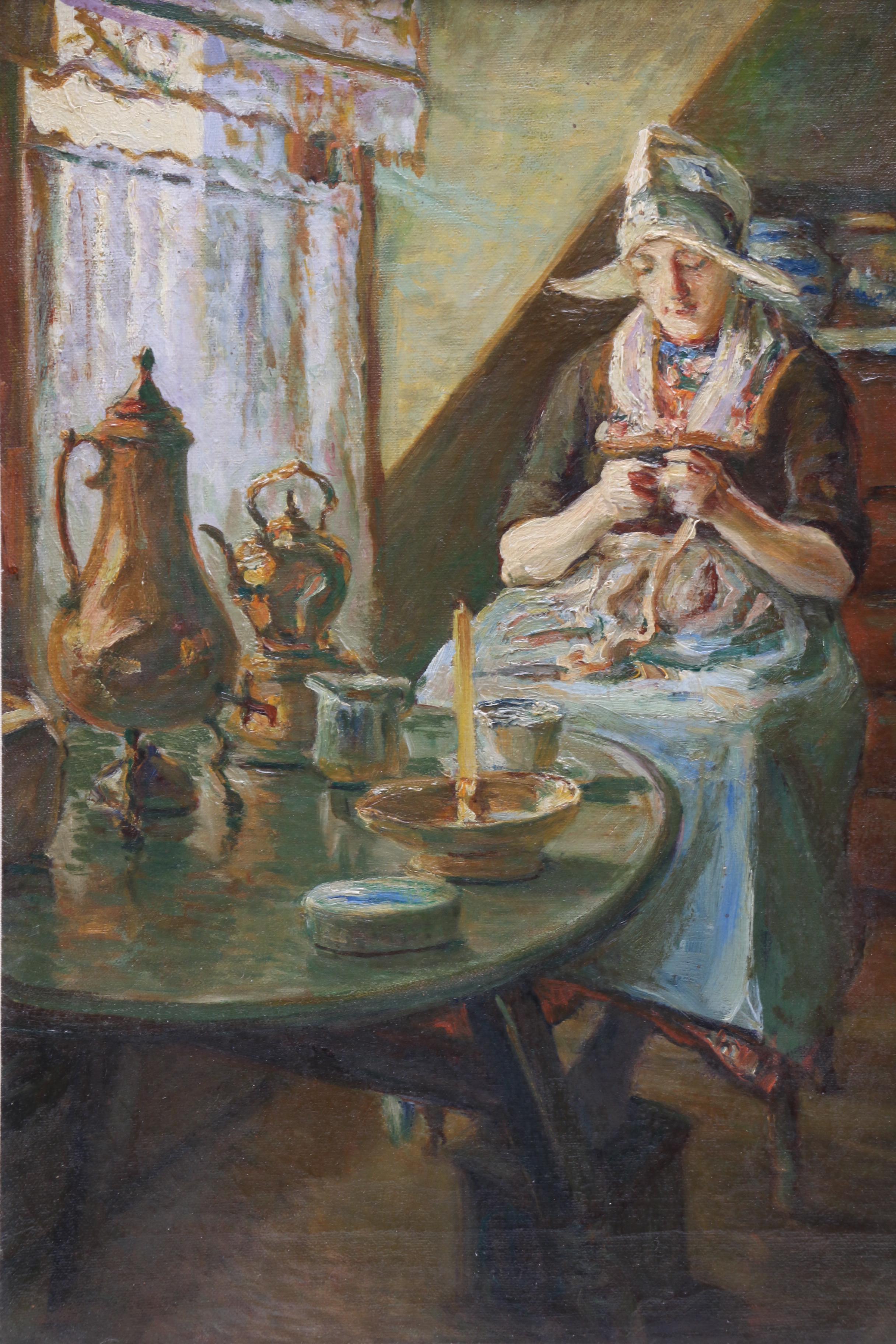 John Rettig 1923 Oil Painting of Dutch Genre Scene