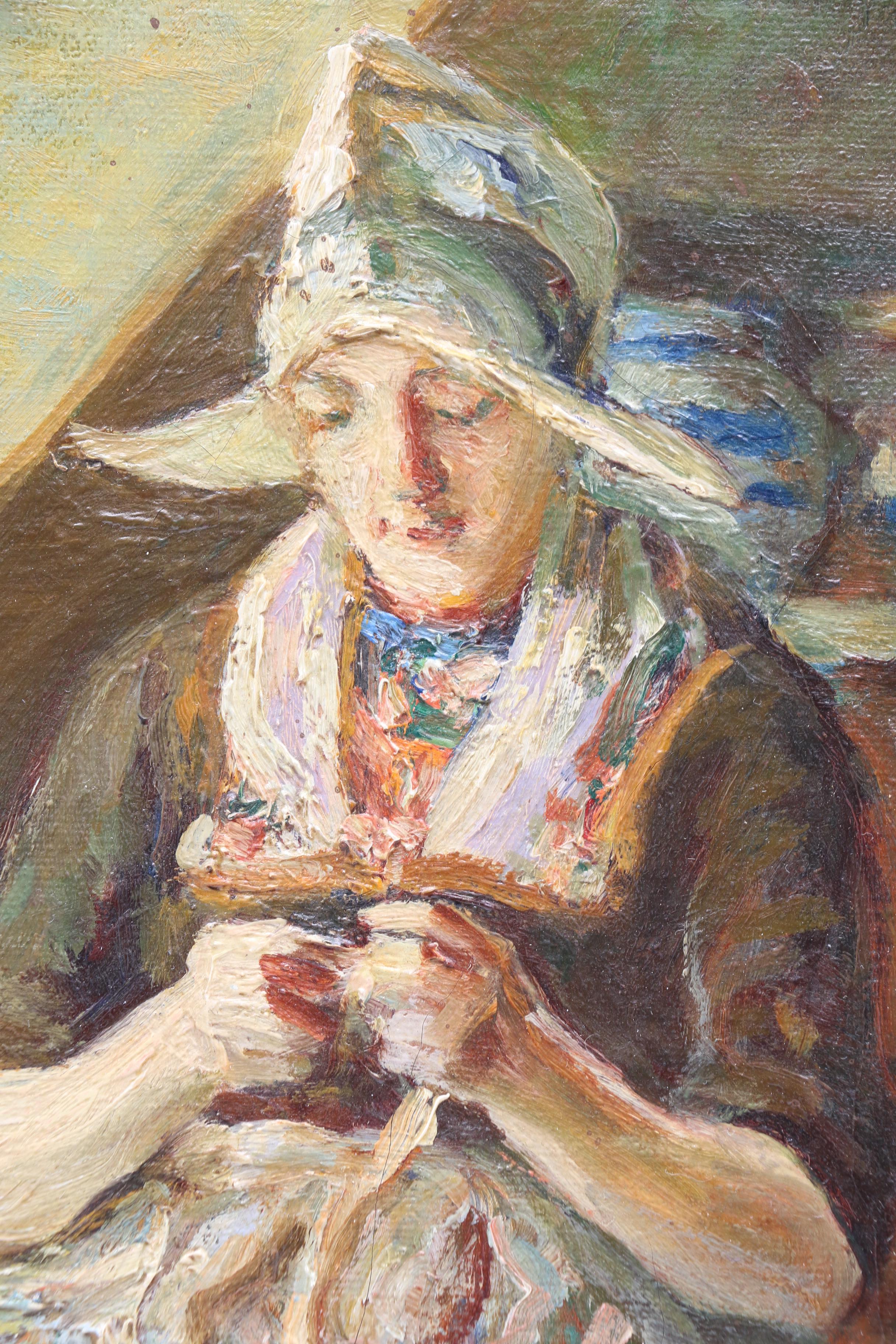 John Rettig 1923 Oil Painting of Dutch Genre Scene