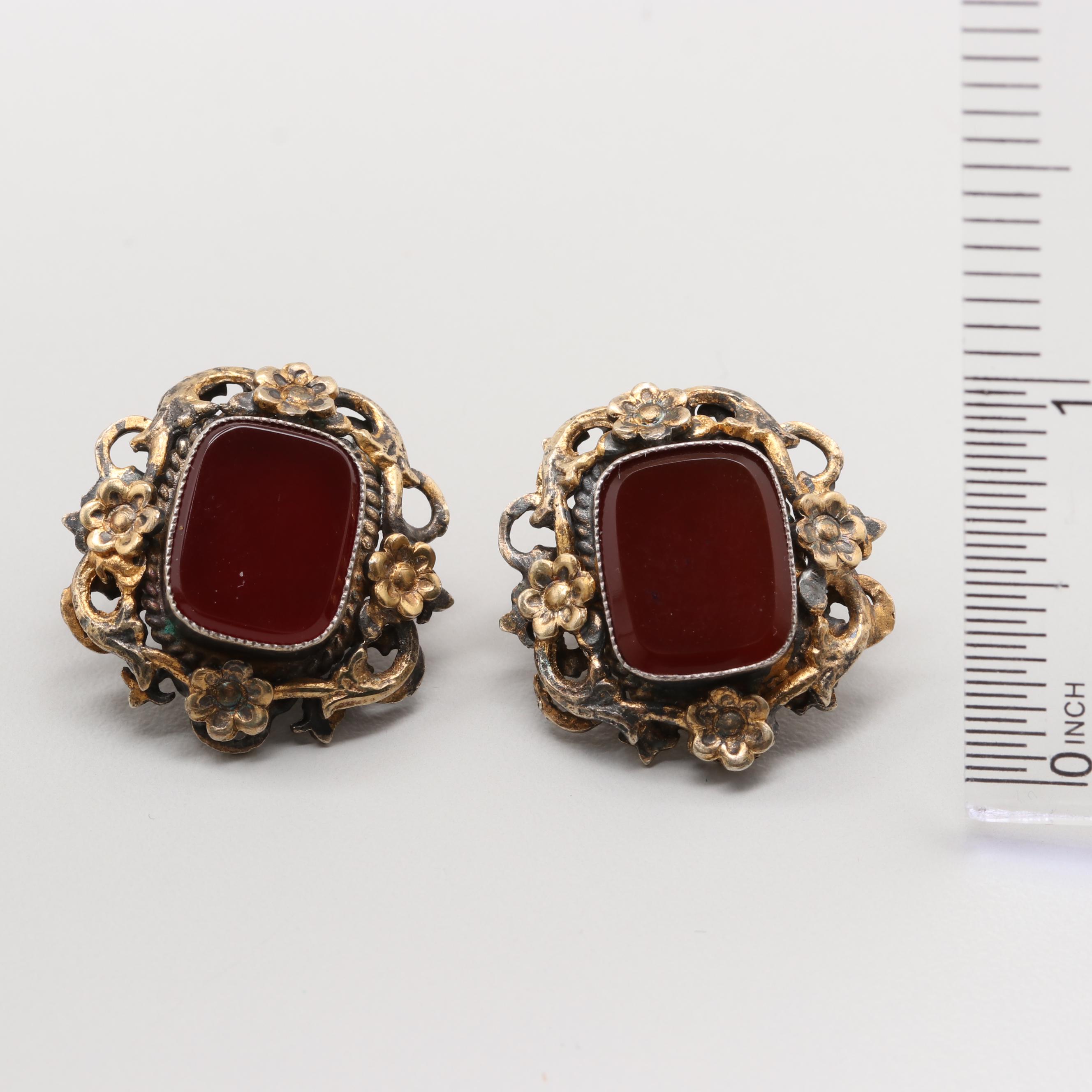 Vintage Egyptian Gold Wash on 900 Silver Carnelian Necklace and Earrings