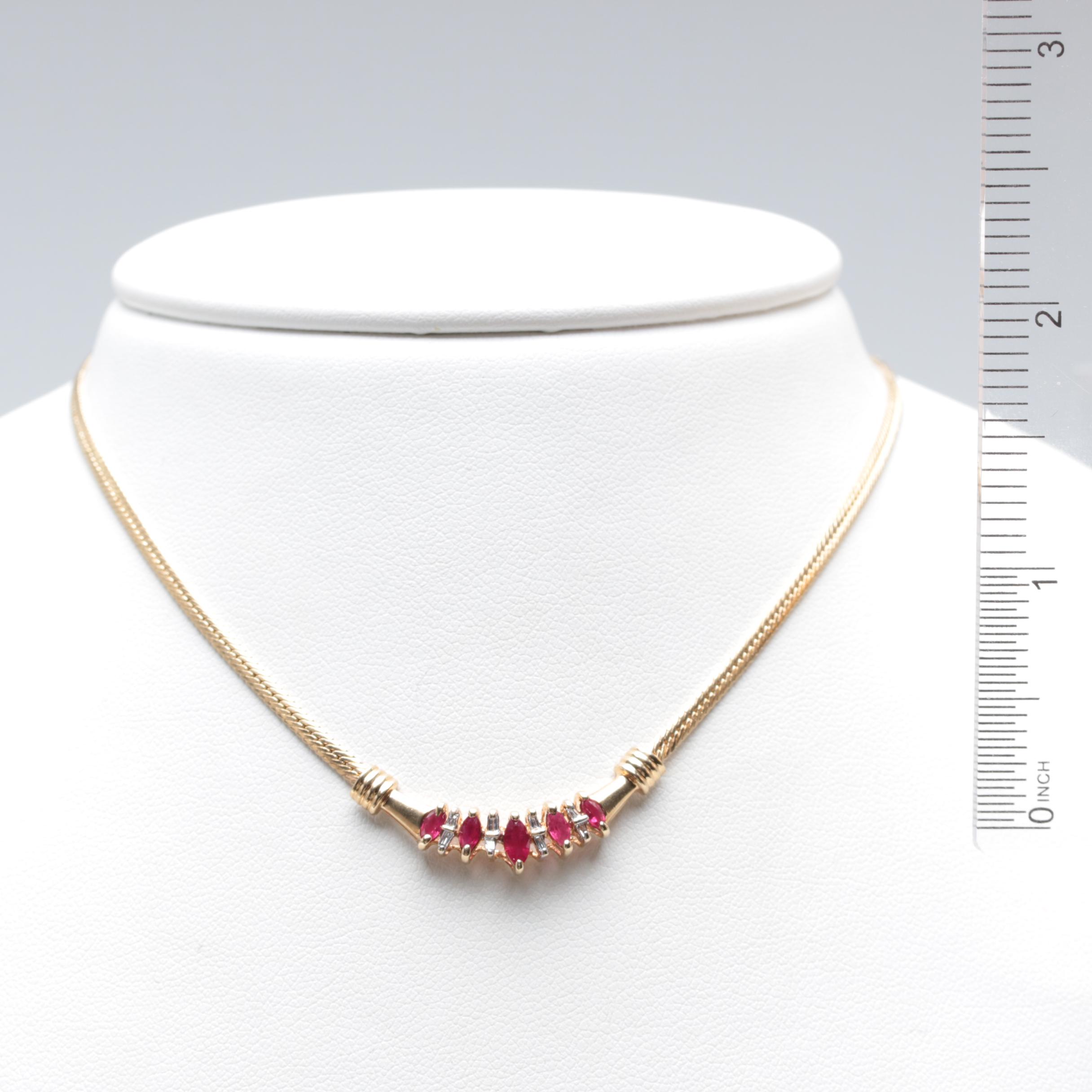 10K Yellow Gold Ruby and Diamond Necklace