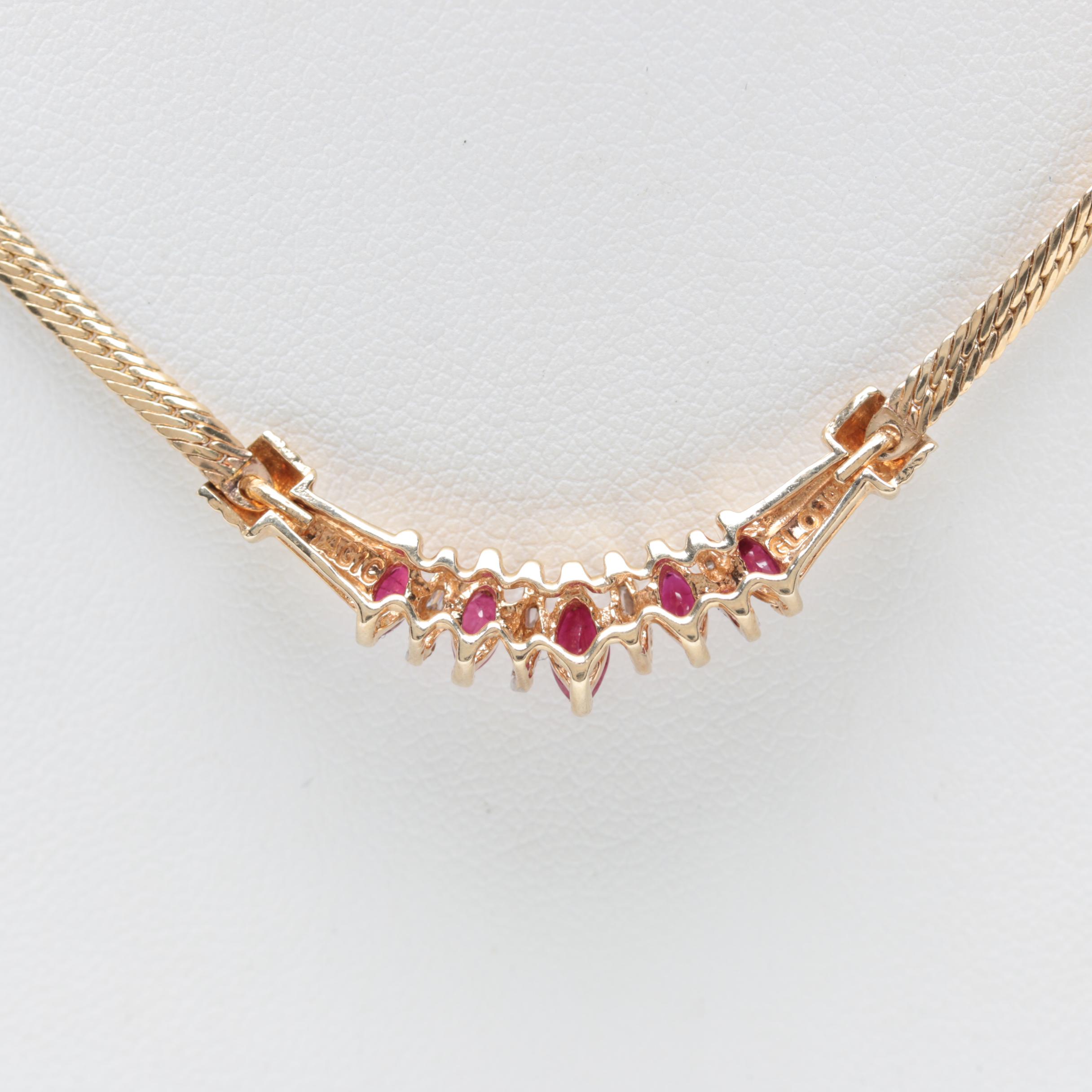 10K Yellow Gold Ruby and Diamond Necklace