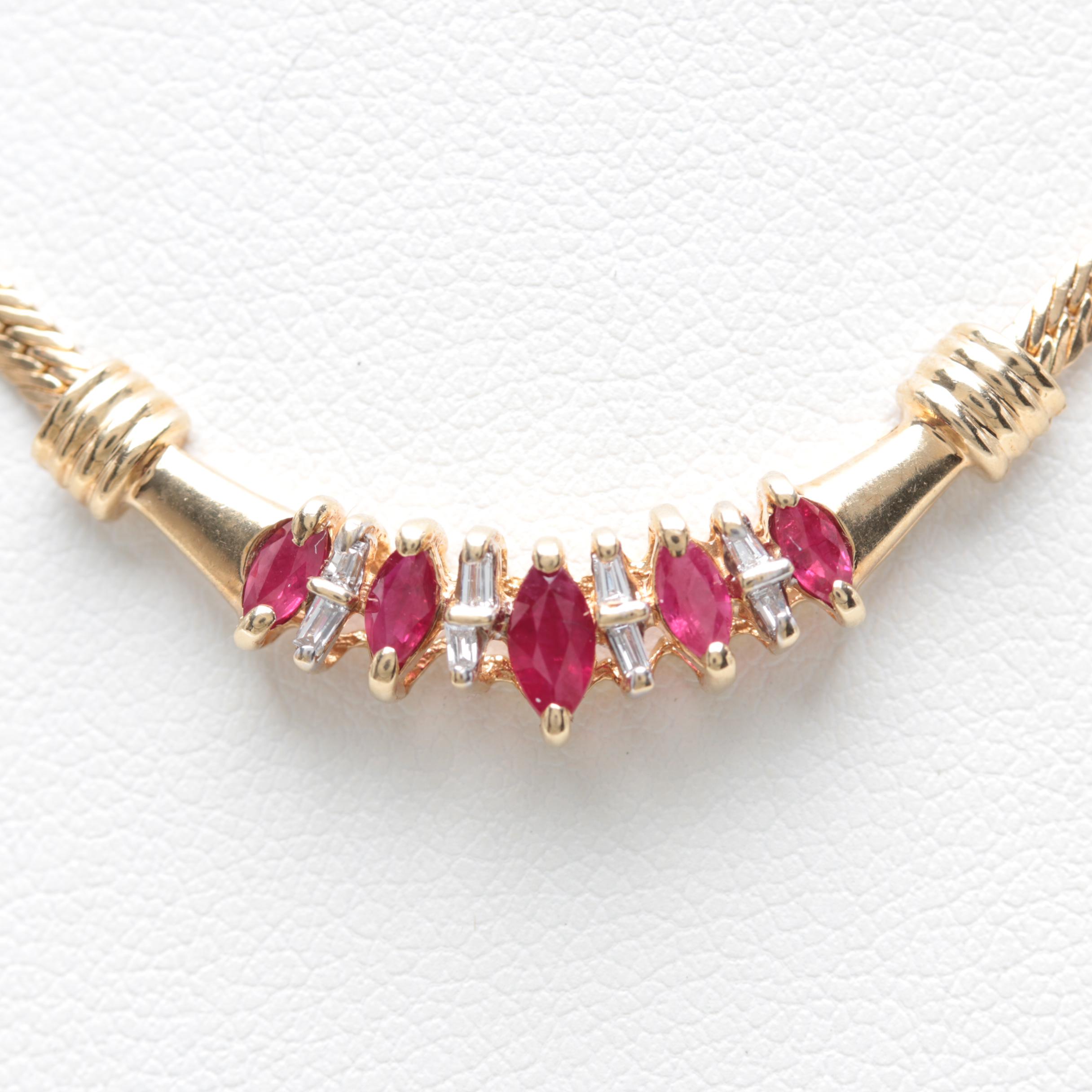 10K Yellow Gold Ruby and Diamond Necklace