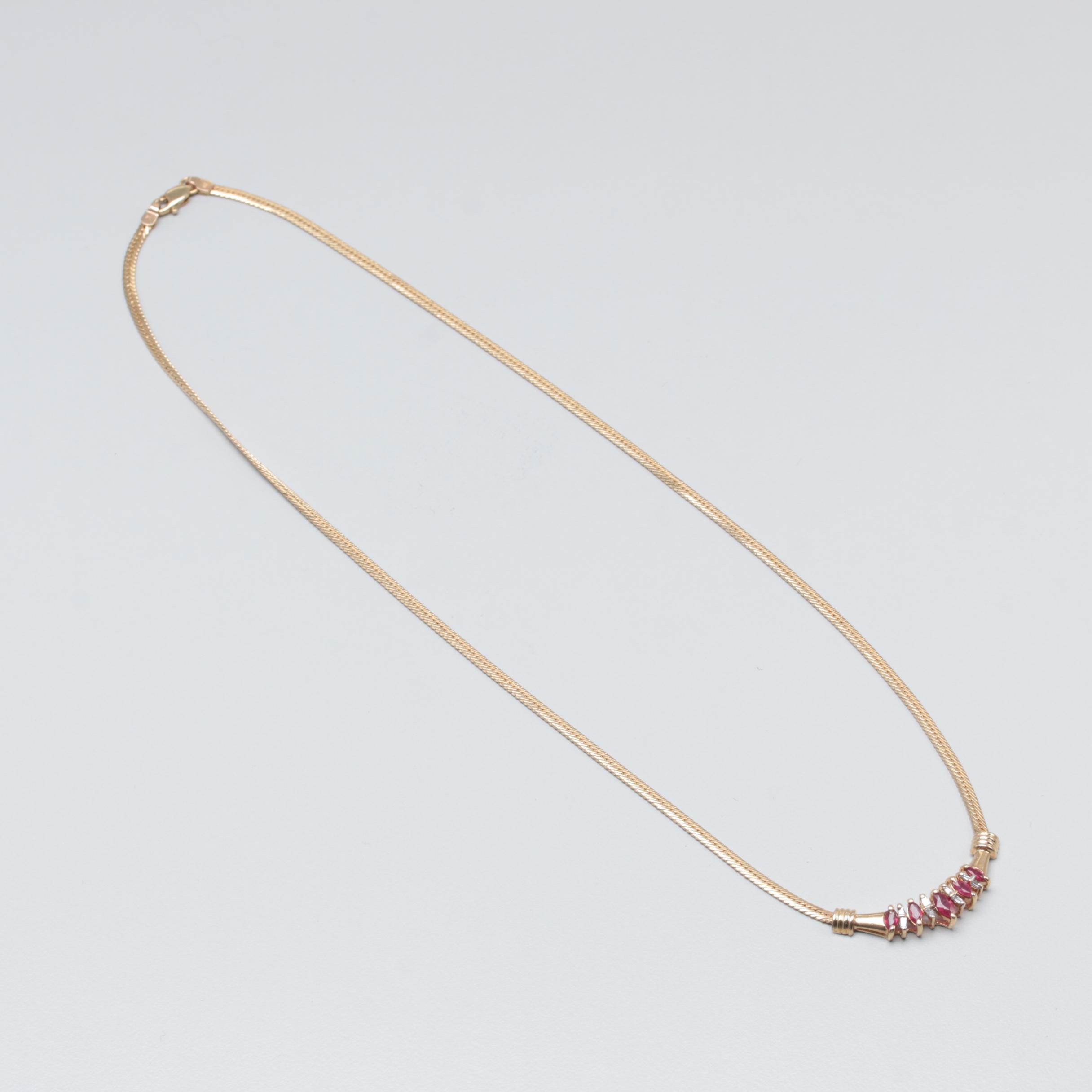 10K Yellow Gold Ruby and Diamond Necklace