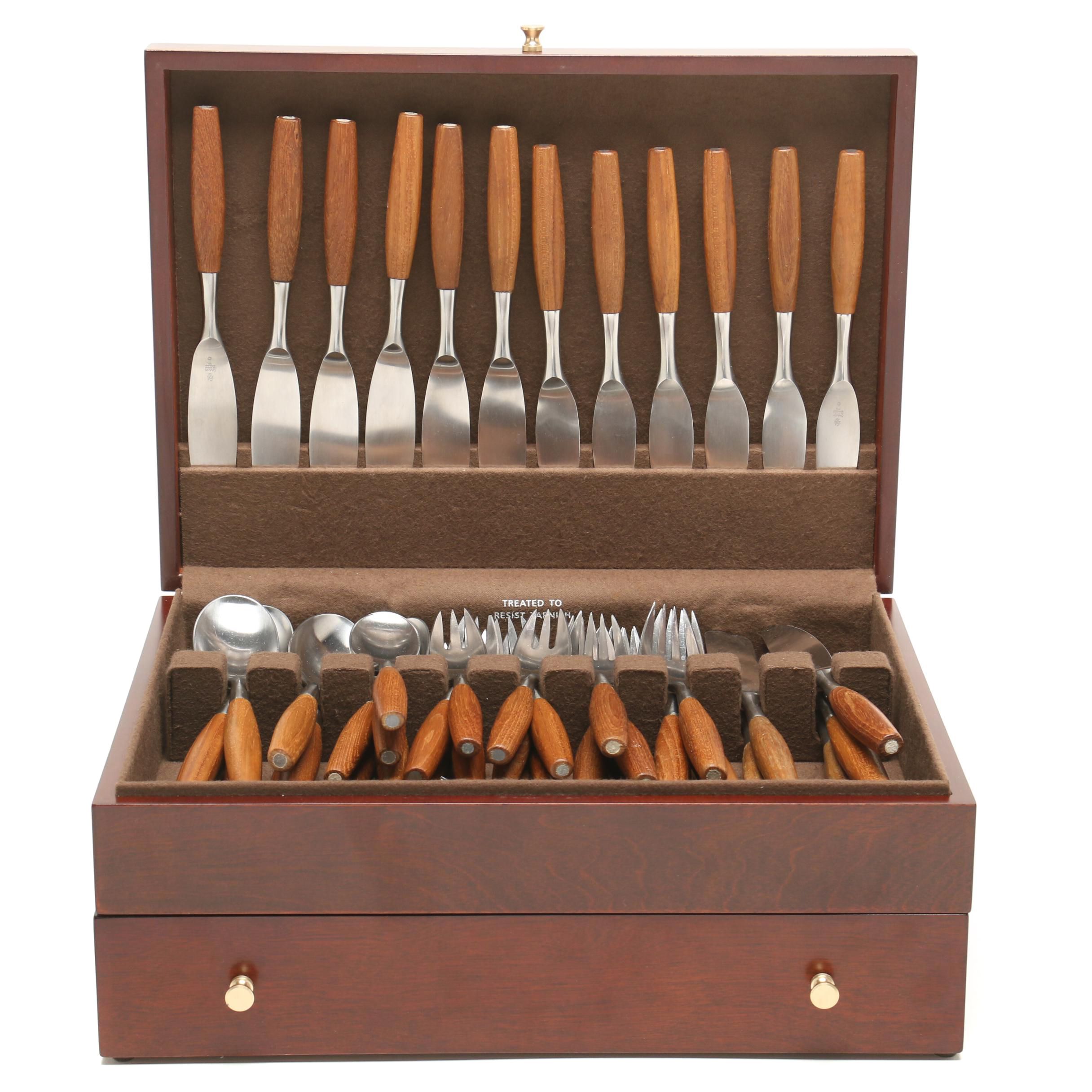 Dansk "Fjord" Flatware in Mahogany Chest