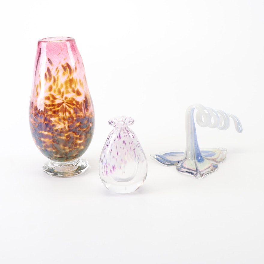 Murano Glass Flower Figurine and Art Glass Vases