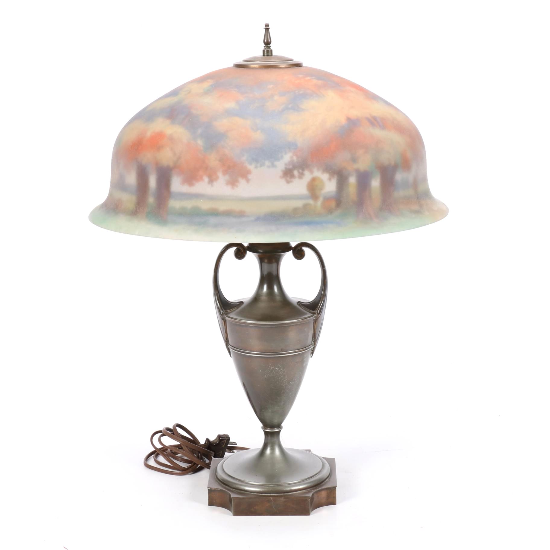 Pairpoint Lamp with Hobbyist Painted Reverse Glass Shade