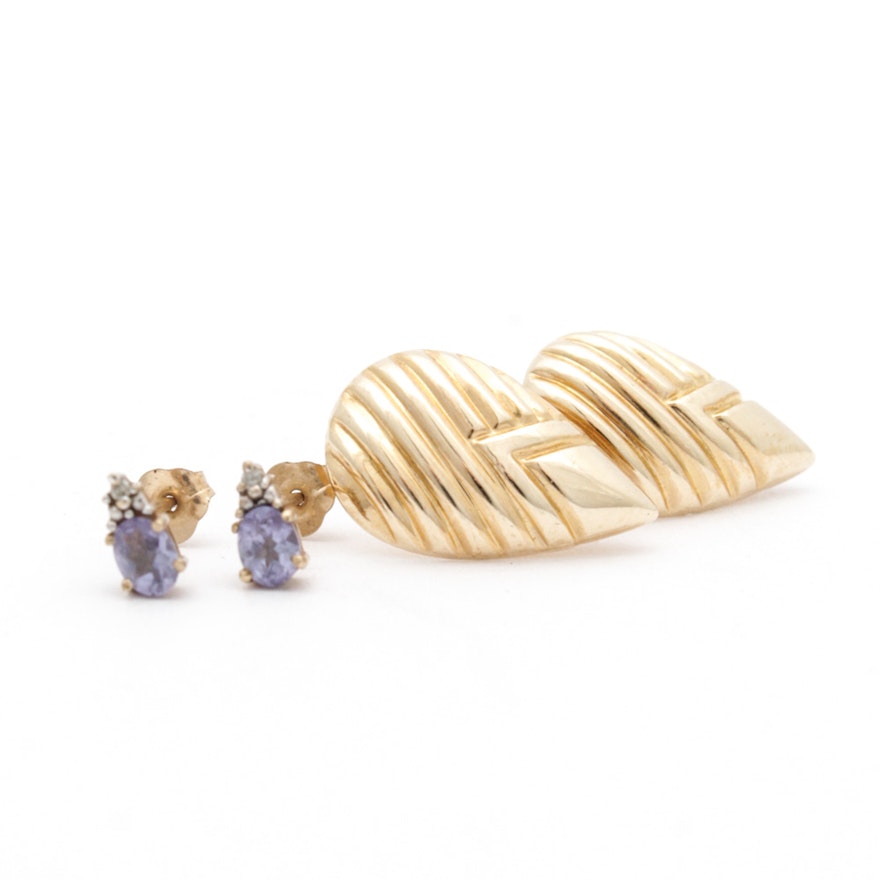 14K Yellow Gold and 10K Yellow Gold Gemstone Earrings