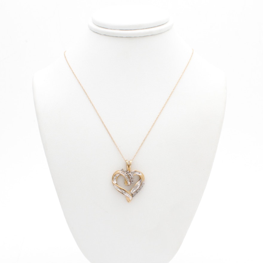 10K Yellow Gold Diamond Heart Necklace