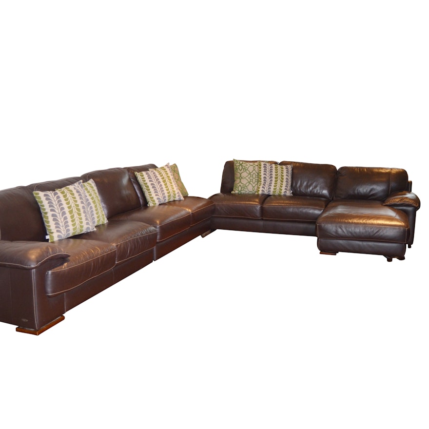 Mocha Leather Sectional by Cindy Crawford Home