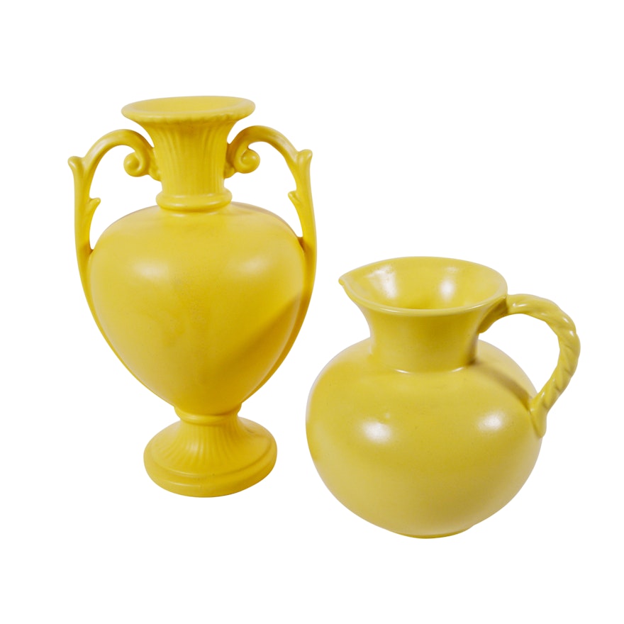 Royal Haeger Yellow Ceramic Vase and Pitcher