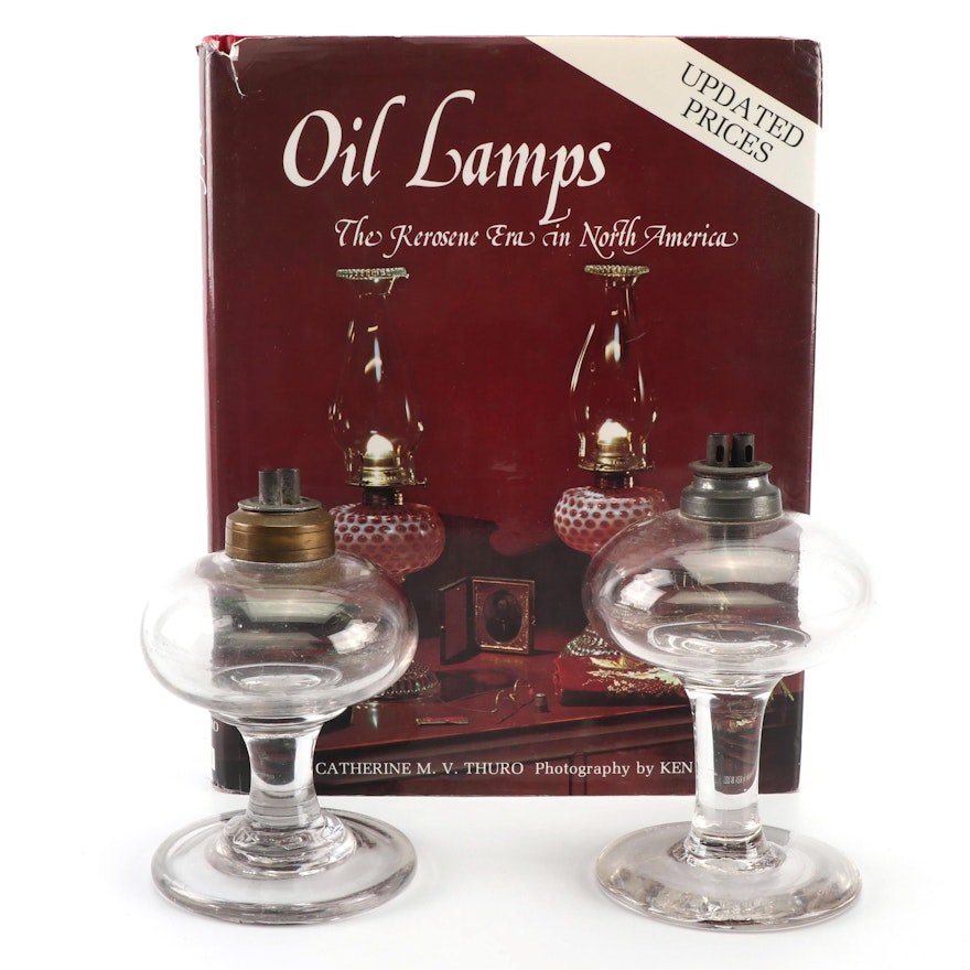 Antique Glass Whale Oil Lamps with Book
