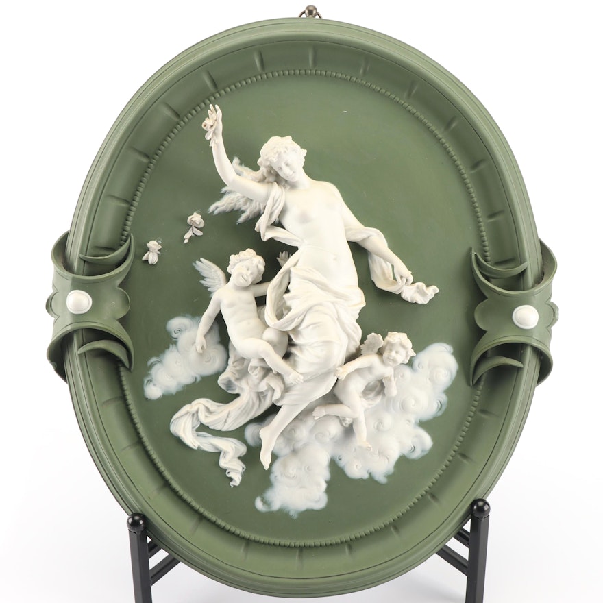 German Jasperware Figural Porcelain Plaque, 19th Century