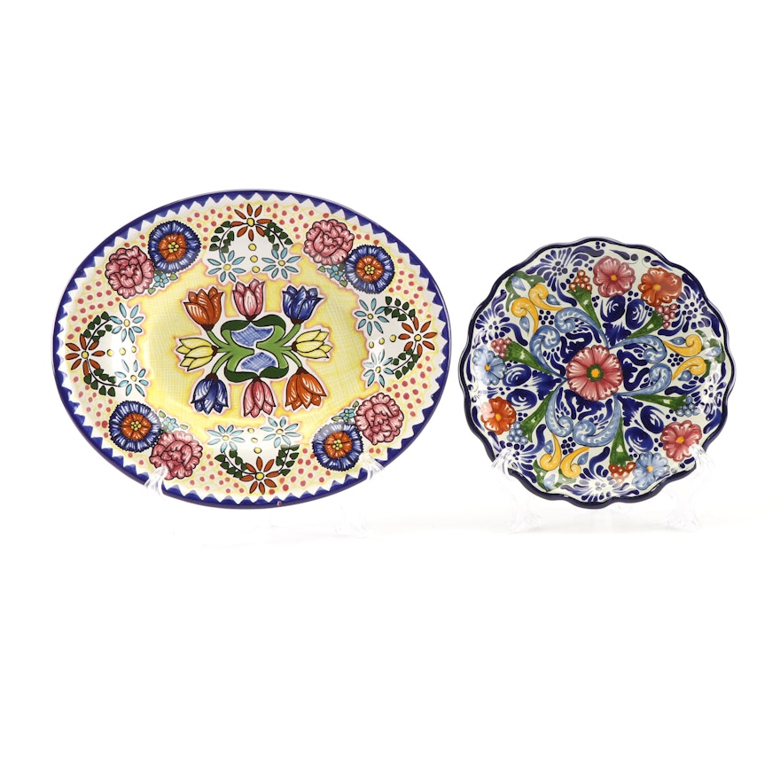 Hand-Painted Mexican Talaveras Faïence Cabinet Plates
