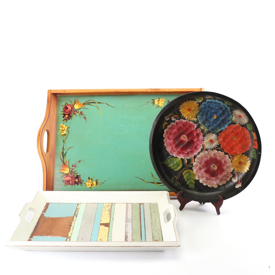 Painted Wood Serving Trays, Late 20th Century