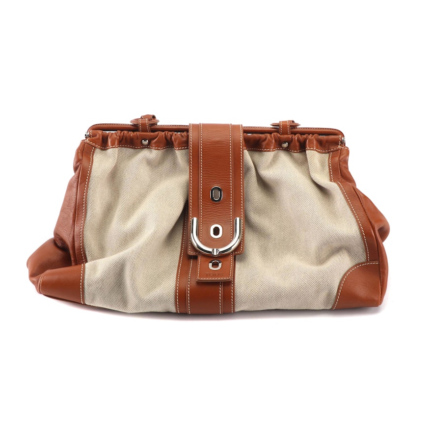 Tod's Leather and Canvas Doctor's Bag Style Handbag