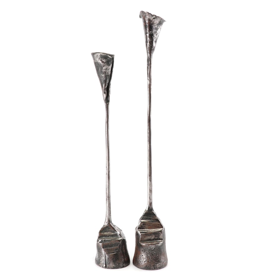 Handcrafted Abstract Floral Metal Candle Holders