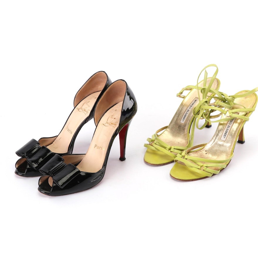 Christian Louboutin Patent Leather Pumps and Manolo Blahnik Strappy Sandals