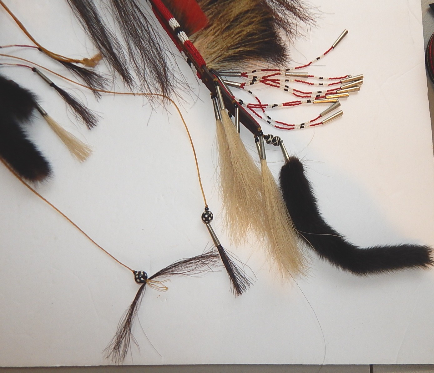 Native American Hair Roach with Beaded Headband, Feathers, Braided Leather