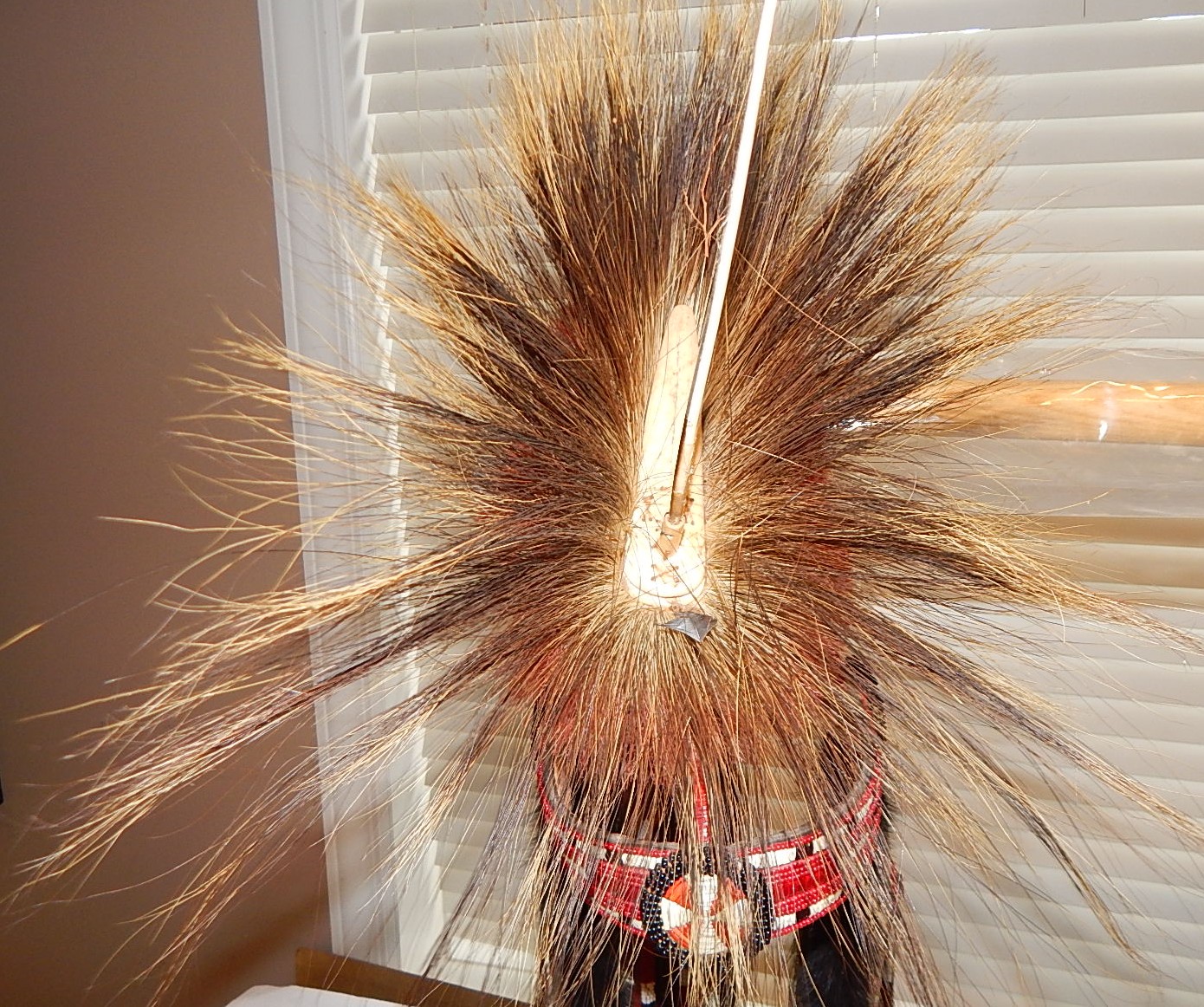 Native American Hair Roach with Beaded Headband, Feathers, Braided Leather