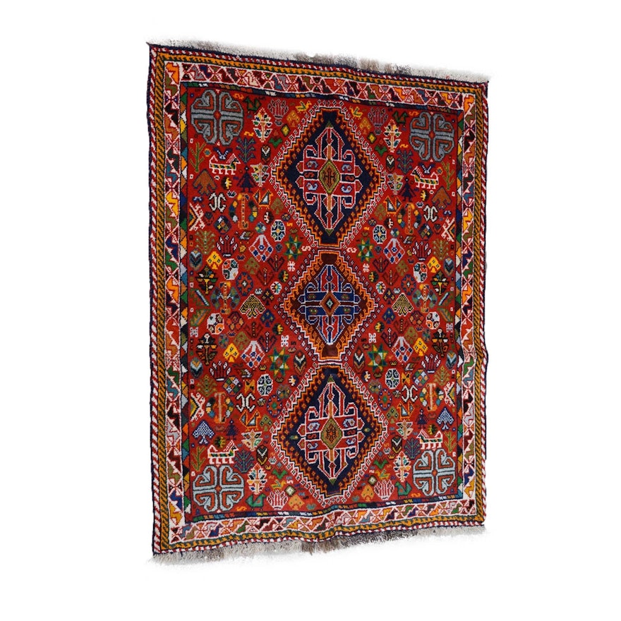 Hand-Knotted Persian Qashqai Wool Rug