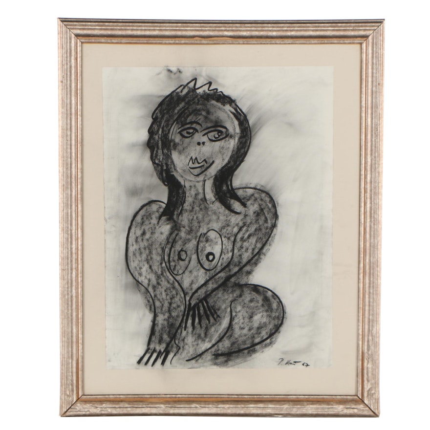 Peter Keil 1967 Abstract Charcoal Drawing "Nude"