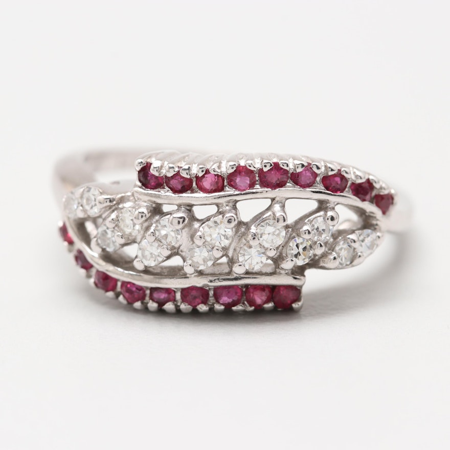 14K White Gold Diamond and Ruby Ring