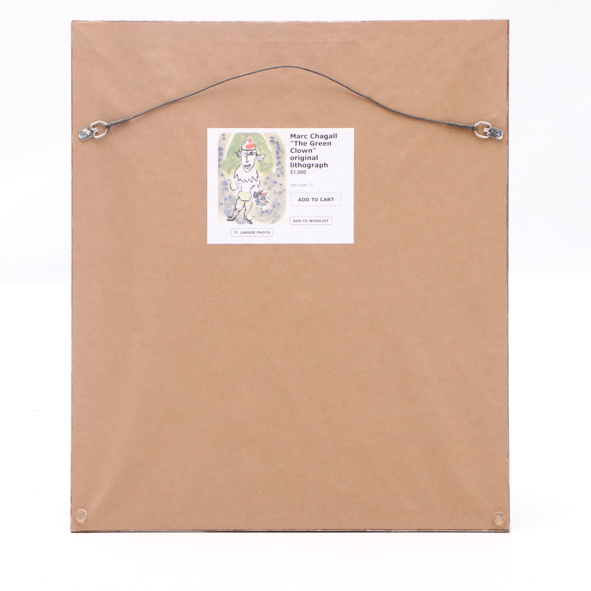 Marc Chagall 1966 Lithograph "Le Clown Vert avec Bouquet de Fleurs"