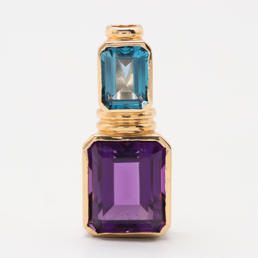 14K Yellow Gold Amethyst and Topaz Pendant